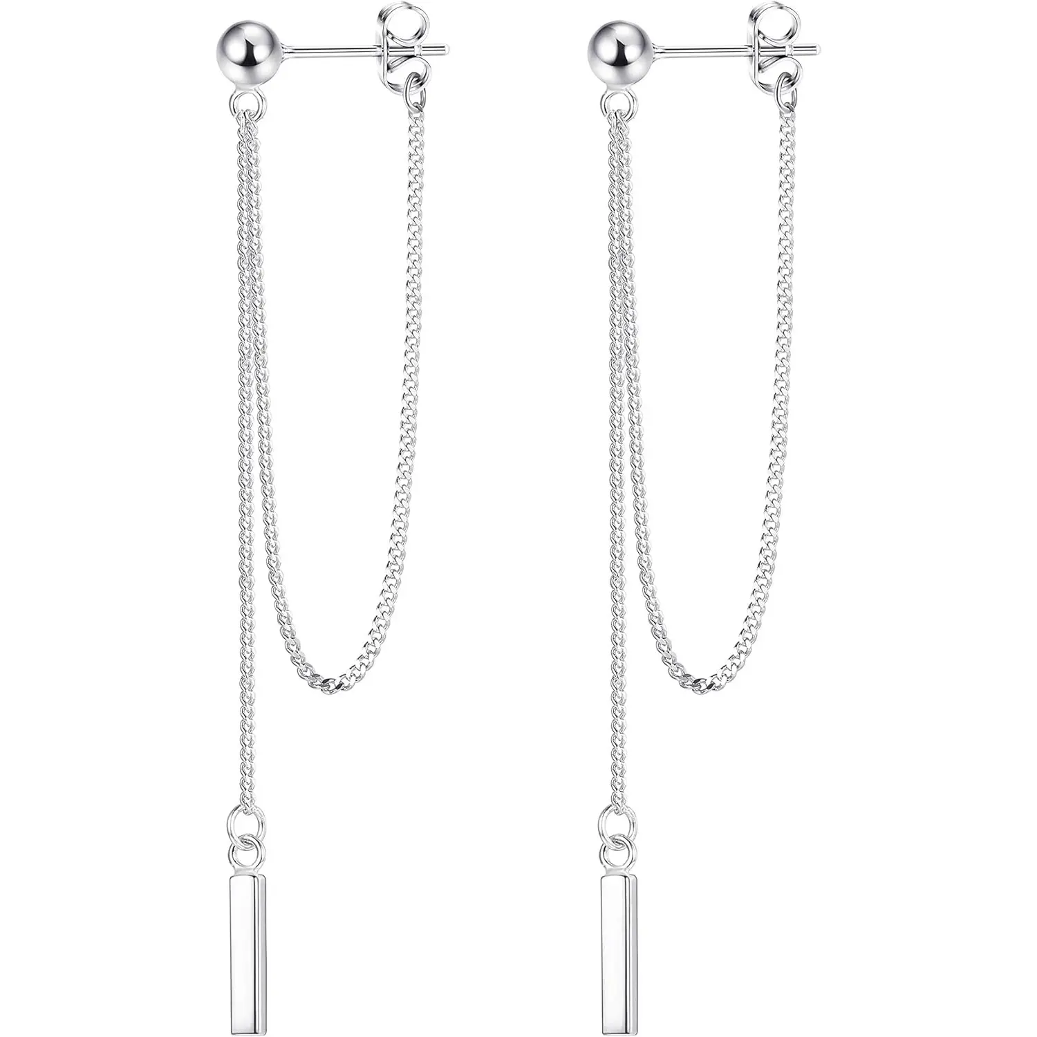 Milacolato Women's Hypoallergenic Stud Earrings - Lightweight Solid Metal, Versatile Chain Dangle Bar with Drop Tassel Chain, Bling Aesthetic Dangling Earrings for Daily Wear, Elegant Minimalist Earrings