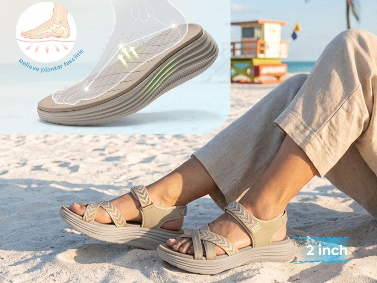 Vilanva Women's Comfortable Platform Walking Sandals Casual Sport Summer Sandals with Adjustable Buckle and Cushioned Midsole
