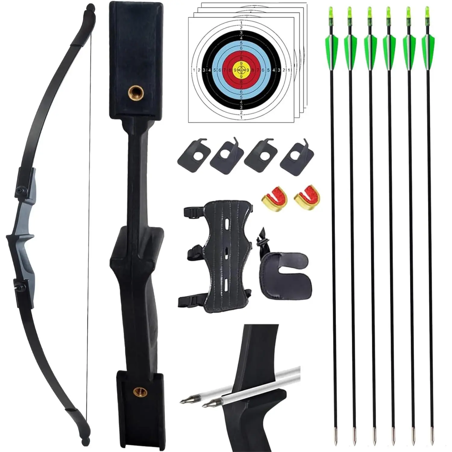 Takedown Recurve Bow and Arrow Set - Ambidextrous for Adults, 20/30/40lb, Fiberglass Shaft Arrows with TPU Plastic Outside Nock, Brace Included, Right/Left Hands Beginner Archery Kit for Outdoor Target Practice, Tpu Plastic Outside Arrow Nock, Unisex
