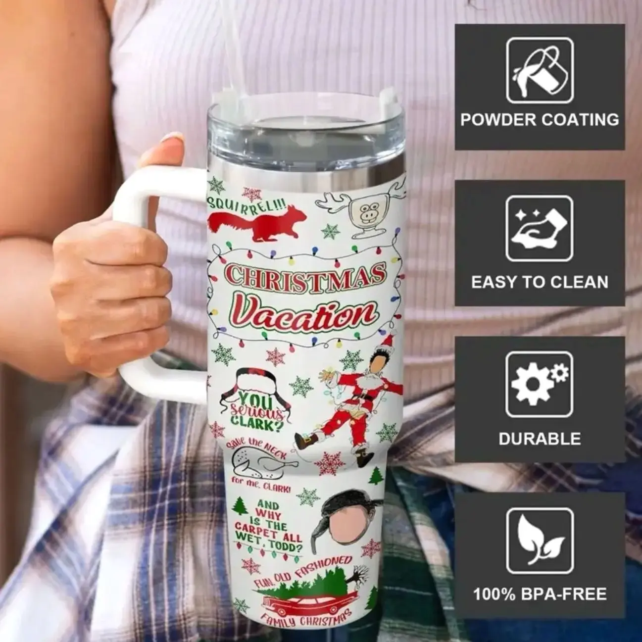 Title: Christmas Vacation Tumbler 40oz with Handle, Funny Holiday Quotes Tumbler, Perfect Christmas Gift for Movie Lovers holiday  tumbler