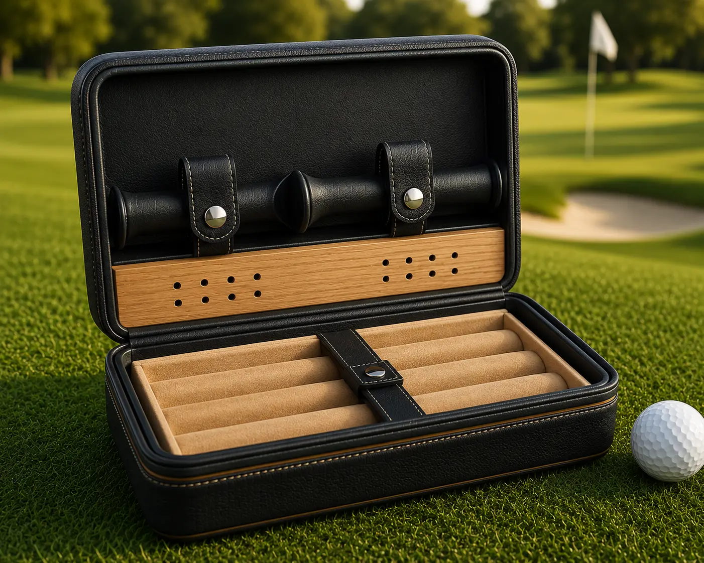 Travel Cigar Humidor Box Zippered, Black Vegan Leather and Cedar