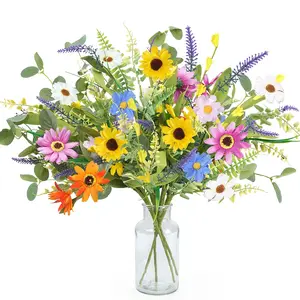 4pcs Artificial Daisy Flowers Bouquet, 20Inch Fake Spring Flowers Faux Wildflowers Floral Arrangements for Home Indoor Table Vase Wedding Party Decor Holiday Decorations