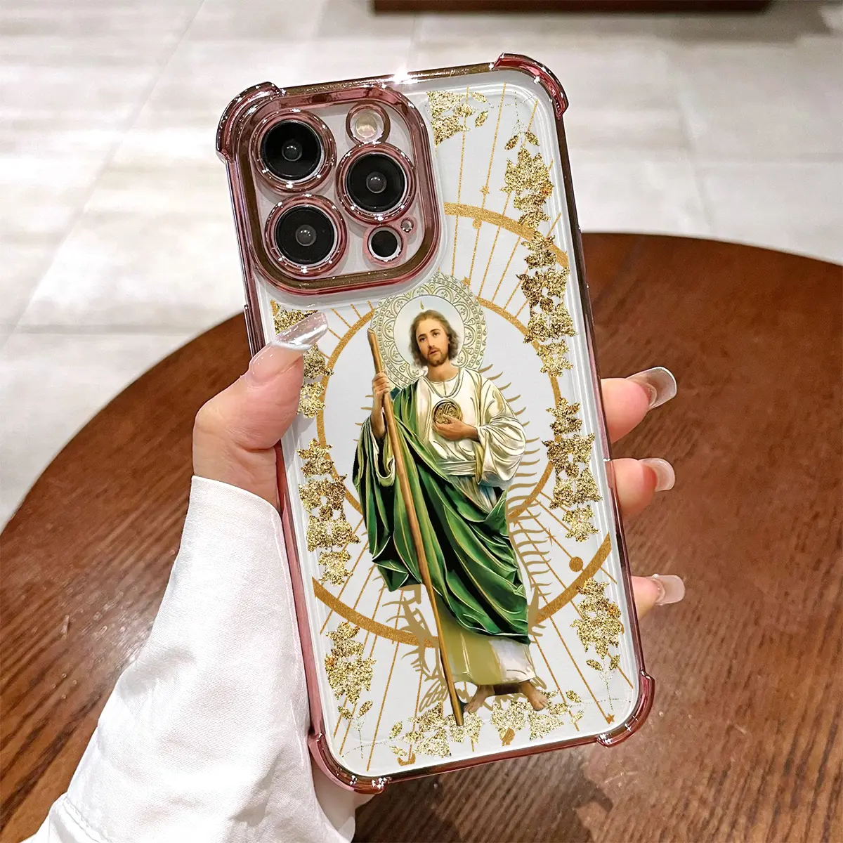 St. Jude Pattern Smartphone Casing - Electroplated Handheld Accessory with Airbag Shockproof Soft TPU Protection for iPhone X,11,12,13,14,15,16,17 Pro Max Plus, Accessories