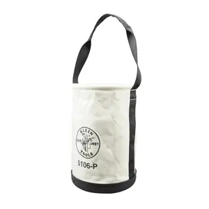 Klein Tools 5106P Storage Bucket, Canvas Tool Bucket, 9-Inch Diameter, 14-Inch Height, No. 6 Canvas, Web Handle, Interior Pockets