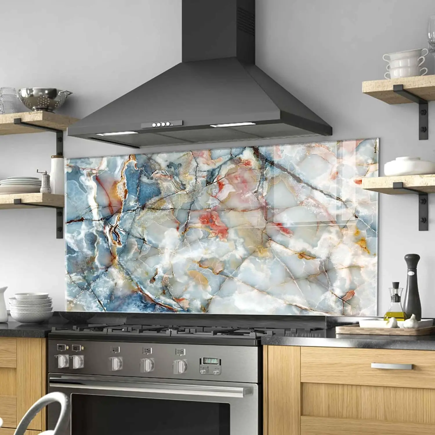 GCKG Natural marbles texture and surface background Tempered Glass Kitchen Backsplash, Stove Back Cover, Stove Splashback, Cutting Board, Kitchen Wall Decor
