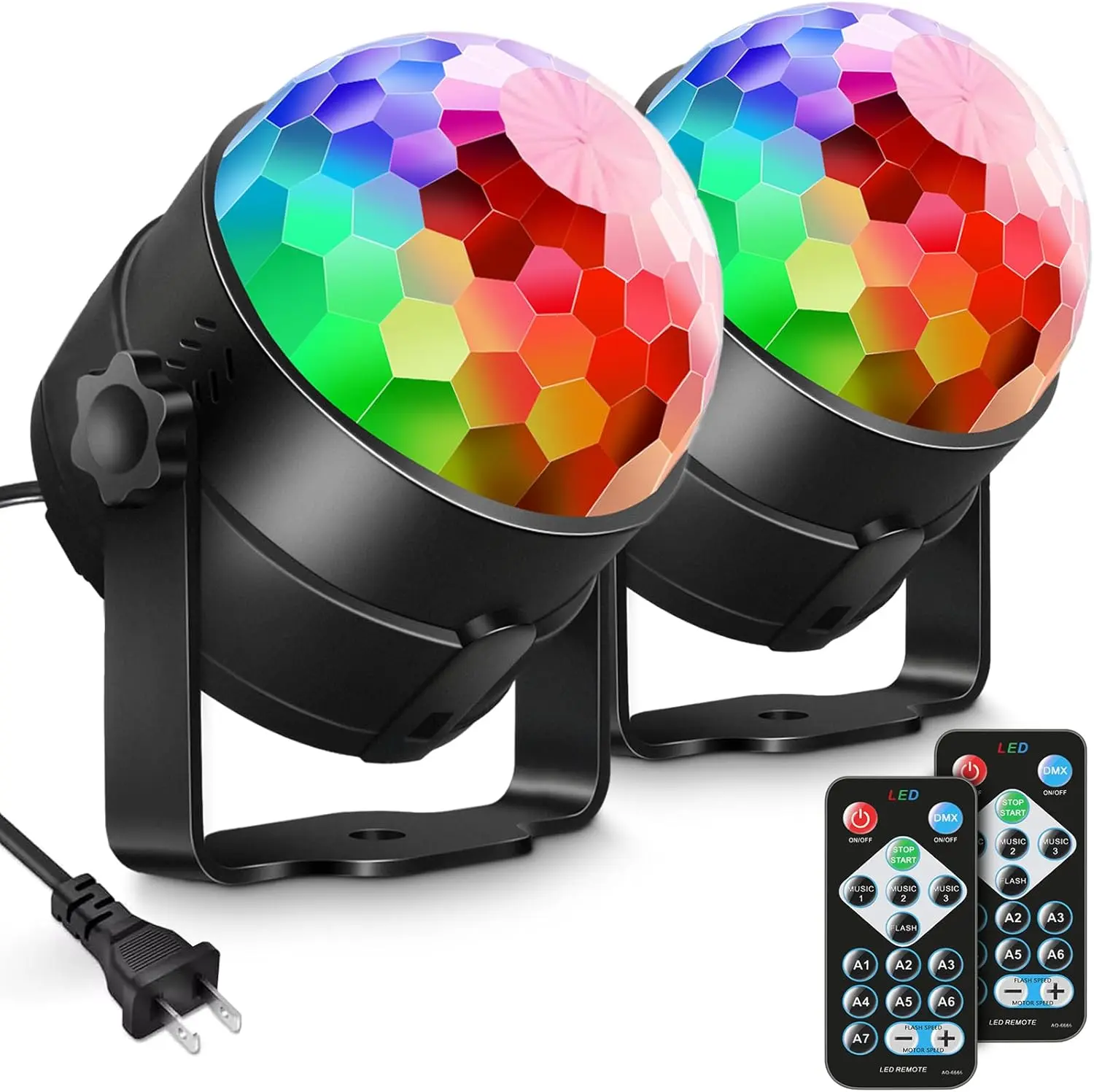 Halloween fall Gift 2 Pack Sound Activated Party Lights with Remote Control, Disco Ball DJ Strobe Lights, Color Changing LED Party Lights for Home, Bedroom, Dance Parties, Birthday, Christmas, Halloween & Holiday