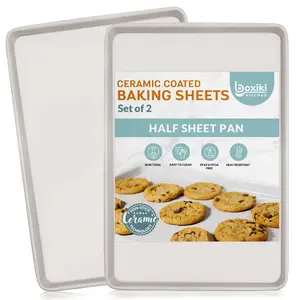 Boxiki Kitchen Nonstick Ceramic Baking Sheet/Cookie Sheet - Set of 2, Durable and Easy to Clean Baking Pans for Kitchen - Dishwasher and Freezer Safe, PFAS-Free (Half Sheet Pan)