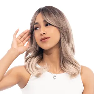 17-Inch Smokey Silver Ombre (Black Roots) Wavy Synthetic Wig | 【Heat Resistant】【Cap Included】 | #3 FSGB