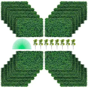 VEVOR UV-Resistant Artificial Boxwood Panel Hedge Wall, 24pcs 24\"X16\" 4cm Green Decorative Plant Leaf Panels, Homemade Fake Grass Backdrop for Wedding Photo Decor, Privacy Fence, Indoor-Outdoor Garden Backyard