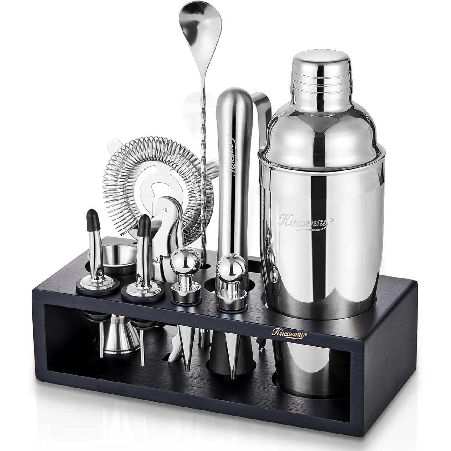 12-Piece Cocktail Shaker Set with Stand for Home Bar Mixology Bartender Kit with Essential Bar Accessories Martini Shaker Jigger Muddler Bar Spoon Drink Mixer Cocktail Kit