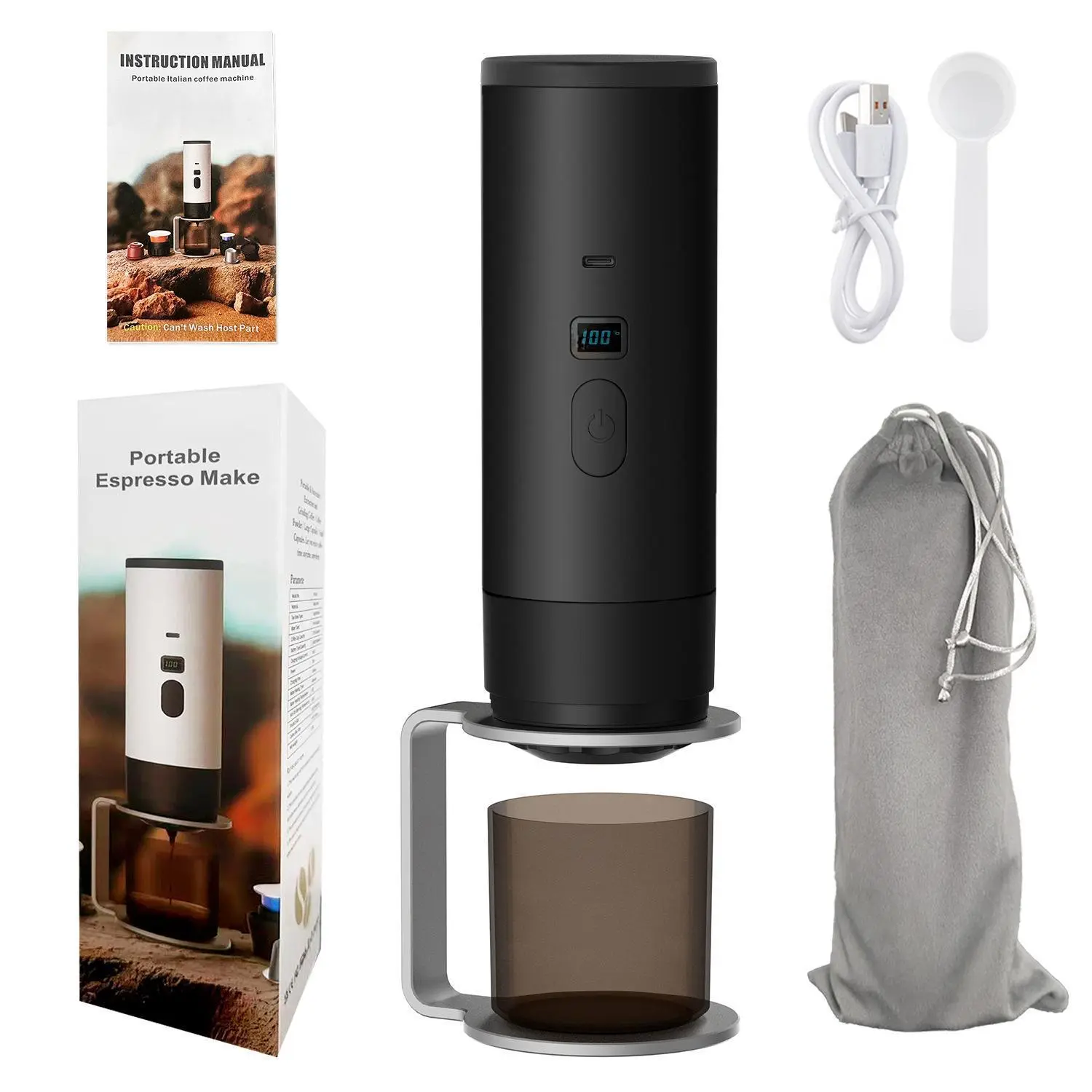 Rechargeable Mini Capsule Travel Espresso Machine - Electric, Compact 90ml Coffee Maker with ABS Housing, Auto Extract & Heating Control for Home & On-the-Go, Black & White Options