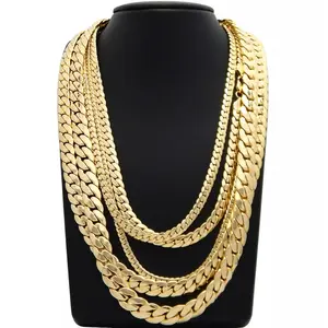 AAA+ Gold Plated Brass 14K Stamped Cuban Chain 4mm to 10mm Necklace Bracelet Accessory for Unisex Men & Women, Available in Various Sizes