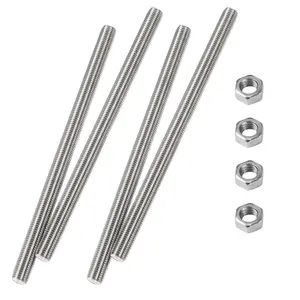 M6 x 200mm Fully Threaded Rod & Studs, 304 Stainless Steel Right Hand Threads Rods, M6-1 Thread Pitch for Anchor , Clamps, Hangers and U- 4 Pack?with Nuts?