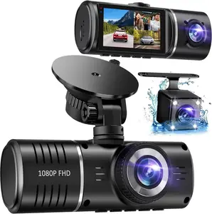 1080P Front and Rear Dash Cam 3 Channel Car Camera with Inside Cabin Recording 32GB Card Loop Recording Night Vision HDR 24H Parking Mode G Sensor Accident Detection Wide Angle Car Security Camera for Cars Trucks SUVs Travel Road Safety