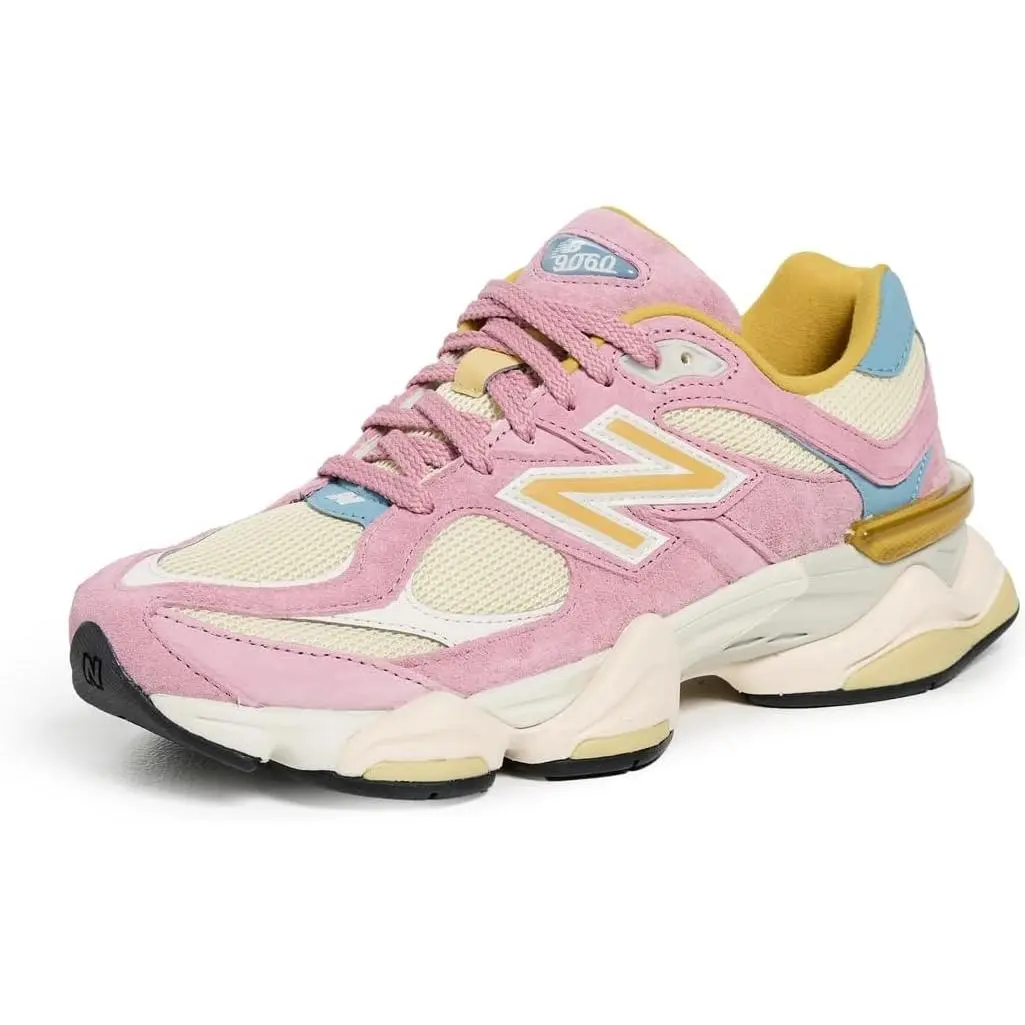 Unisex Retro Chunky Style Sneakers Breathable Mesh Suede Combination Impact-Resistant Cushion Sole Outdoor Walking Shoes