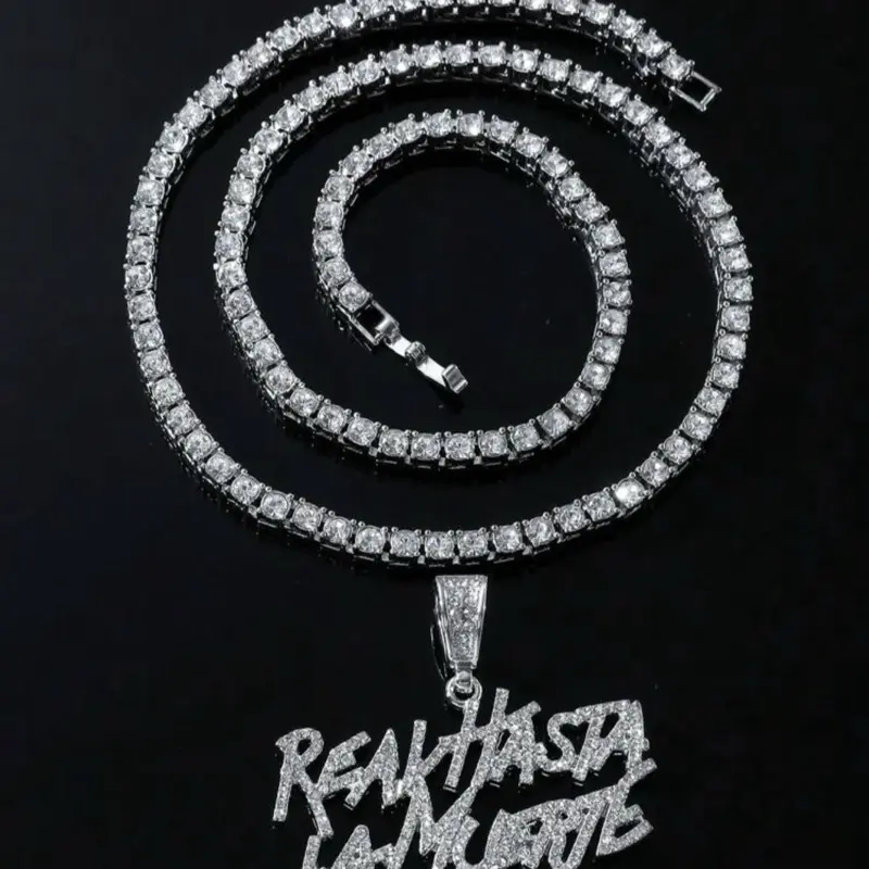 RHLM Chain Rhinestone Pendant and Chain Zinc Alloy Rhinestone Letter Pendant Necklace for Men and Women - Great Gift for Any Occasion