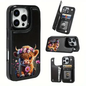 Made of durable TPU with a brown calf and floral pattern, this card features a card slot and various functionalities, suitable for bank and transit cards. It's compatible with iPhone 17, 16, 15, 14, 13, 12, and Samsung models