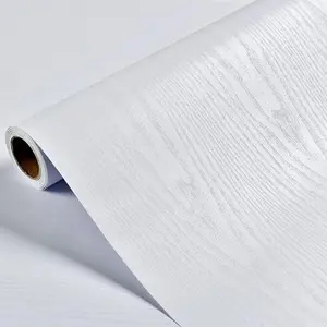 Peel & Stick White Faux Wood Wallpaper - High Realism Texture, Oil/Waterproof, Trimmable DIY for Kitchen/Bedroom/Office, Decorative, Self Adhesive Wallpaper