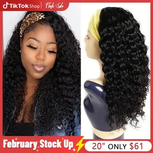 Bling Hair Headband Wig Deep Wave Human Hair For Women Glueless Short Curly Cheap Wig Fall Machine Made Non Lace Brazilian Remy Hair TikTokShopStockUp