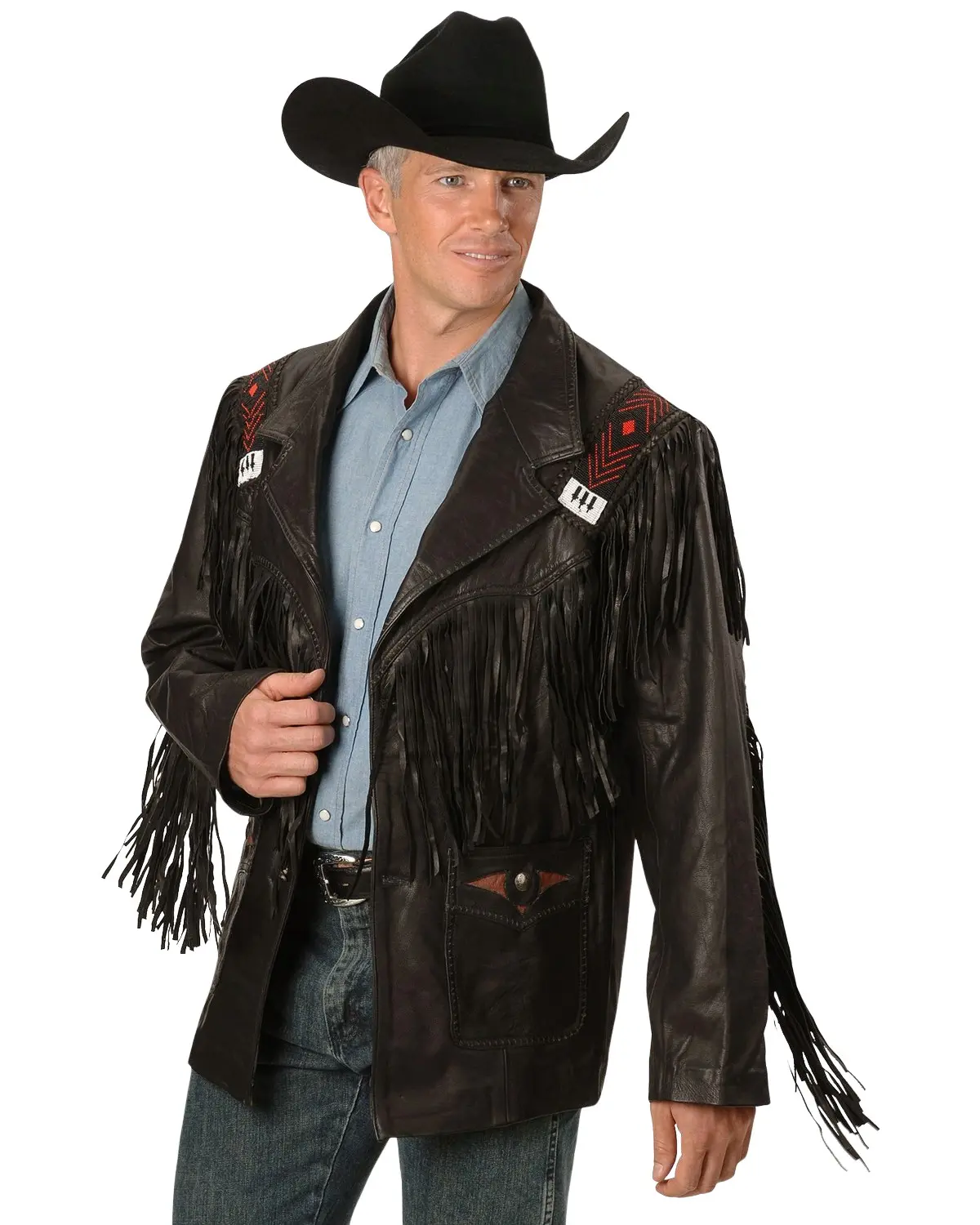 Kobler Leather Men's Mohawk Fringed Jacket - Mohawk Black Kobler Leather Men's Mohawk Fringed Jacket - Mohawk Black