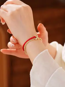 Double Layer Leather Rope X Letter Bracelet for Women, Rhinestone Embellished, Luxury Unique Style, Commuter Jewelry, Small Charming Design
