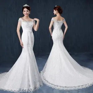 Fishtail Wedding Dress for Bride One-Shoulder Slimming Cotton Lace Fabric Small Trailing Studio Wedding Gown Womenswear