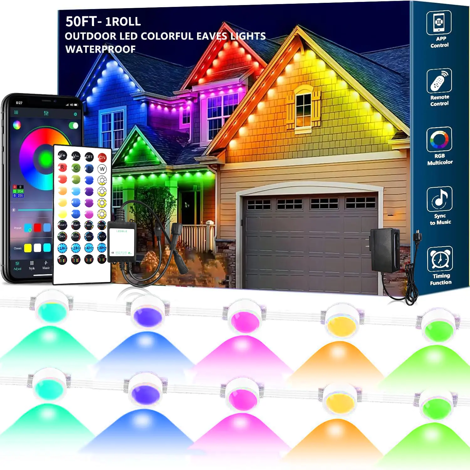 SEGRASS Smart RGB Eaves Lights, IP67 Waterproof Permanent Outdoor Programmable Colorful Ambient LED Lights with App & Remote Control, Music Sync for Christmas, Garden Decorations, Smart Led Lights,campingessentials,outdoorfurnitureset,campinggear summerwi