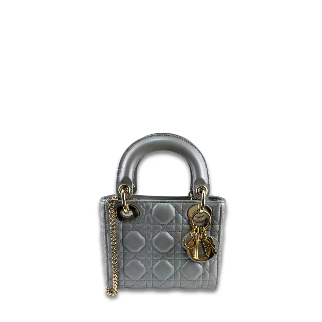 Pre-owned Dior Leather Shoulder Bags Silver Lambskin Mini Lady Dior