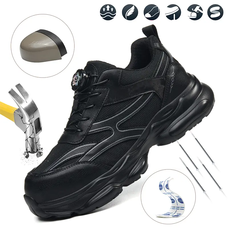 Men's safety shoes with steel toe—impact resistant and puncture resistant! Non-slip sole is stable like Mount Tai; waterproof and breathable so feet don’t feel stuffy. A versatile work boot for construction sites and outdoor use—comfortable even during lo
