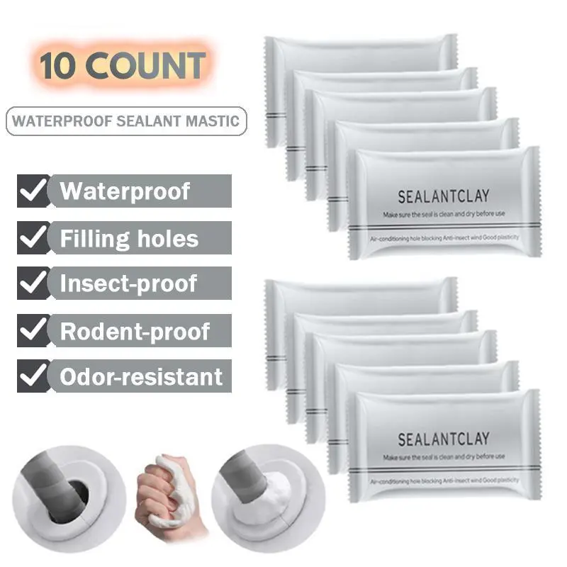 Repair Wall Holes for Wall Hole,10 Counts Waterproof Sealant Mastic,Drain Connection,Quick Mending Mud,Air Conditioning Hole Waterproof Seal Putty.