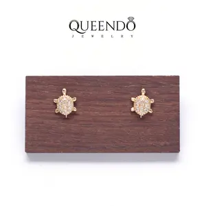 QUEENDO Zircon Stud Earrings 14k Gold Plated Turtle Shape For Women Daily Wear Vacation Casual Outing Jewelry Gift stud earrings nose Ear Studs Aretes De Oro