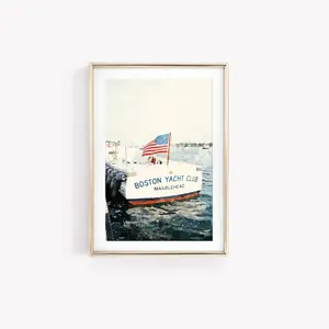 Vintage Yacht American Flag Poster, Nantucket Summer Fashion Magazine, Old Money Wall Art, Trendy Patriotic Art, Navy & Red Coastal Print