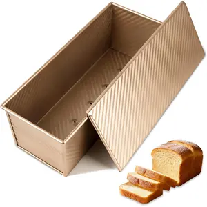 Pullman Loaf Pan with Lid 13x5 Inch, Nonstick  Steel Bread Pan for Baking, Corrugated Sandwich Toast Pan with Bottom Vent Holes, 2.2LB  Loaf Pan