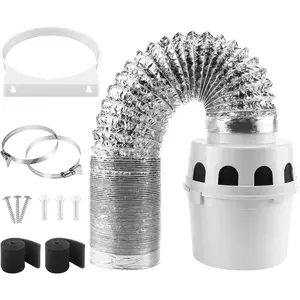 [Upgraded] TDIDVKZW Indoor Dryer Vent Kit with 4-Inch by 5-Foot Proflex Duct, White, 4 Inch