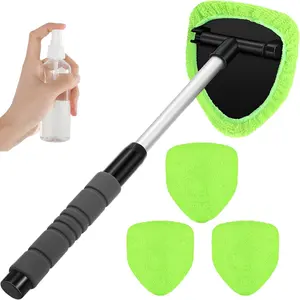 Car Windshield Cleaner Brush Set, Anti-Fog Window Scraper, Microfiber Washable Pads, Extendable Handle, Reusable and Durable
