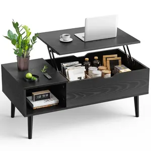 Lift Top Coffee Table with Hidden Compartment and Storage Shelf, Adjustable Wood Center Table for Living Room