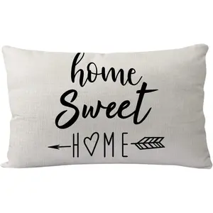Farmhouse Pillowcase Covers Grey Home Sweet Home Quotes Rectangular/Waist Cushion Cover Farmhouse Decor Housewarming Gifts Pillowcases for New Home 12“ x 20” ( Grey) A