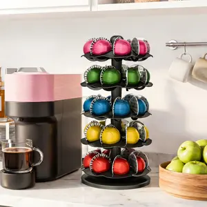 EVERIE Spinning Coffee Pod Carousel for Nespresso Vertuo Holds 40 Capsules Space-Saving Rotary Holder for Coffee Bar & Kitchen Countertop Black Sturdy Base Easy Access Design
