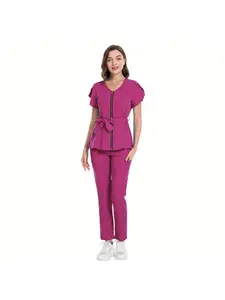 Women Scrubs Set Zipper Collar Beauty Clothes High Quality Anti Wrinkle Uniforms Soft Comfortable Fashion Workwear Waiter Role Play Costume Props
