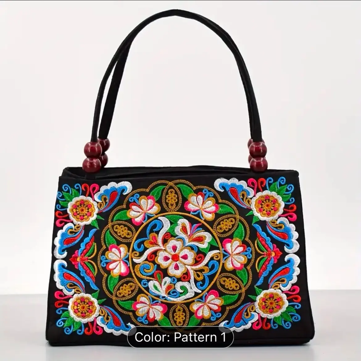 Trendy Women's Canvas Handbag with Floral Embroidery and Zipper Closure