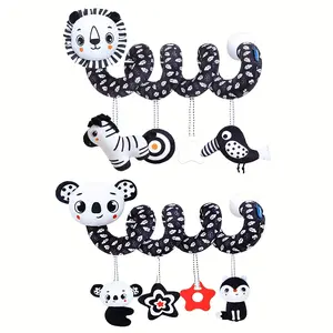 Car Seat Toys, Baby Plush Spiral Hanging Toys for Stroller Crib Car Seat, Hanging Rattle Toys for Crib Mobile, Baby Spiral Hanging Stroller Black and White High Contrast Toys for Newborn, Rattle Maracas Sensory