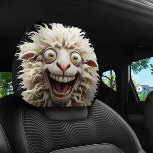 2pcs Crazy Sheep Print Car Headrest Covers, Easy Install and Wash, Perfect for Self-Drive Travel, Party Decoration, Christmas Halloween Decor, Car Interior Accessory