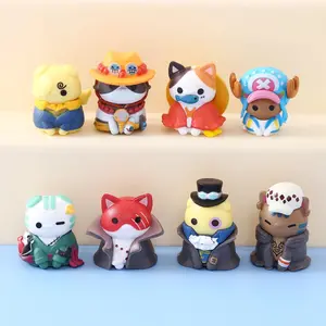 8Pcs Anime One Piece Luffy Figure Zoro Cat Shape Ace Q Version Sabo Desktop Shanks Ornaments Toys Collection Gift Mockup