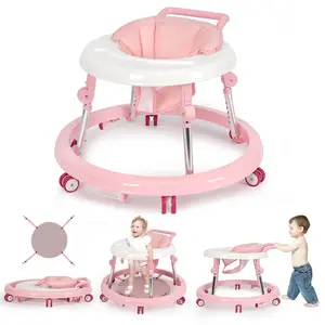 【mothersdaygift】Baby Walker Foldable with 9 Adjustable Heights,  Girls Boys Babies 7-18 Months, Baby Walker with Wheels Portable Anti-Rollover,Springtok