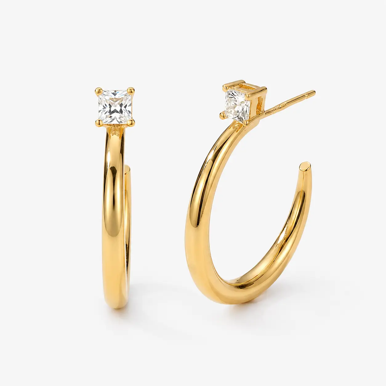 Teardrop Hoops for Women, Chunky Gold Plated Statement Style with Sparkling Cubic Zirconia, Lightweight & Expensive-Looking for Office Looks & Everyday Wear, Earrings For Women, Bling Effect, White Gold, Expensive-Looking Earrings