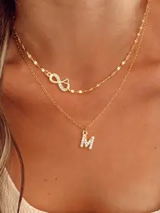 2Pcs/Set Heart Infinity Symbol Initial Pendant Women's Necklace, Simple Elegant Stainless Steel Layered Chains for All Seasons