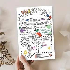 Thank You Teacher Greeting Card, Simple Educator Appreciation Gift, Whimsical Accents & Heartfelt Student Quotes Card for Teachers from Kids, Parents