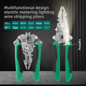 Updated Design 18-in-1 Multi-Tool Wire Stripper with Built-in Light, Foldable & Compact for Electricians and DIYers, Cuts Strips Crimps Wires, Made of Durable Cr-V Steel, Ideal for Household Electrical Repair, Automotive Wiring, and Industrial Maintenance