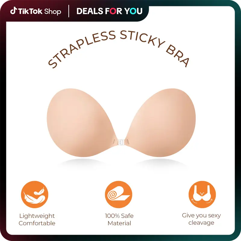 Falorda Fabric Adhesive Bra Underwear, Minimalist, Comfort, Dress Strapless Bra Womenswear Accessories, Strapless Sticky Invisible Bra for Backless, Basic Black