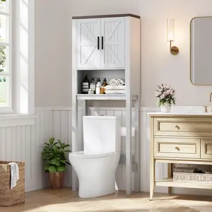 Garvee Over the Toilet Cabinet, Double Door Bathroom Storage Organizer, Toilet Rack with Open Storage Shelf, FreeStanding Toilet Shelf Space Saver, for Bathroom, Restroom, Laundry